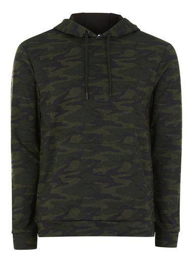 Topman Mens Khaki Camouflage Muscle Fit Hoodie