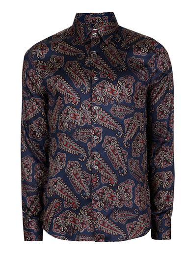 Topman Mens Blue Navy Paisley Print Dress Shirt
