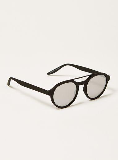 Topman Mens Black Round Mirrored Sunglasses