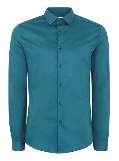 Topman Mens Blue Teal Satin Muscle Fit Shirt