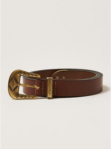 Topman Mens Brown Tan And Gold Western Leather Belt
