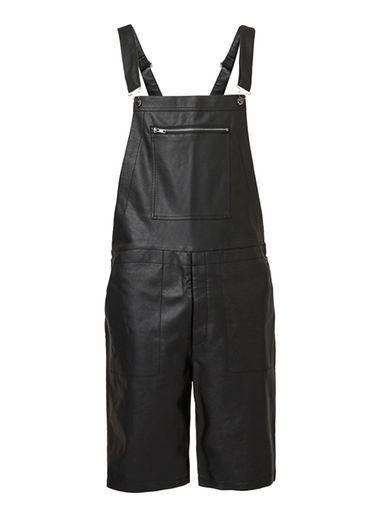 Topman Mens Aaa Black Faux Leather Short Dungarees
