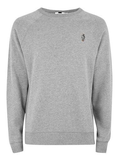 Topman Mens Grey Gray Raglan Robot Sweatshirt