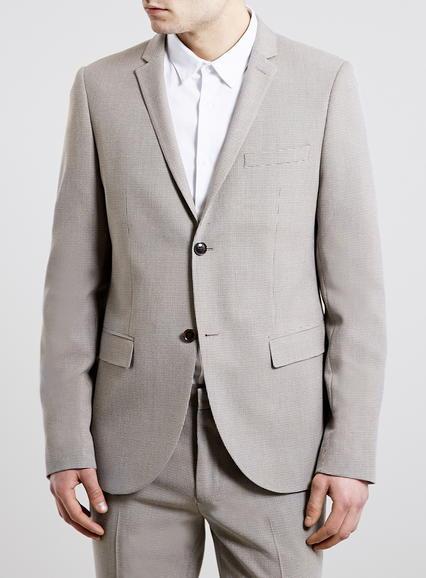 Topman Mens Red Burgundy And Grey Puppytooth Lightweight Skinny Suit Jacket