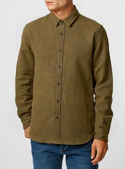 Topman Mens Yellow Ltd Roadtrip Mustard Herringbone Shirt