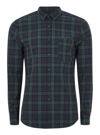 Topman Mens Green Black Watch Long Sleeve Shirt
