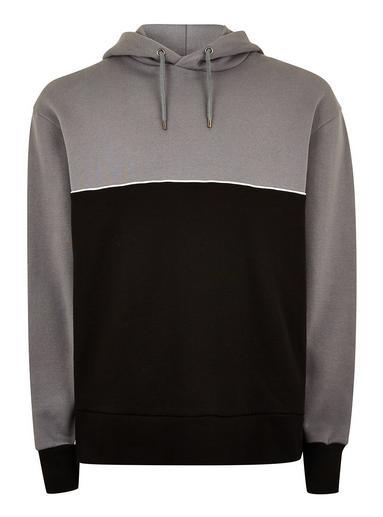 Topman Mens Black And Grey Panel Hoodie