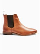 Topman Mens Brown Tan Real Leather Fenn Chelsea Boots