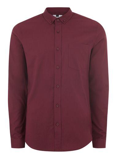 Topman Mens Red Burgundy Muscle Fit Shirt