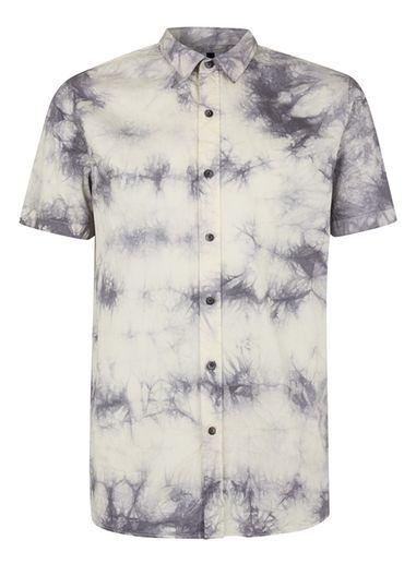 Topman Mens Blue And White Marble Effect Short Sleeve Casual Shirt