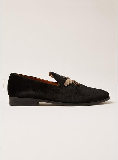 Topman Mens Black Velvet Tucker Badge Loafers