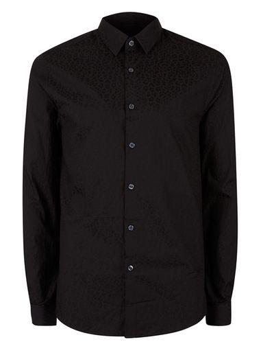 Topman Mens Black Leopard Print Jacquard Slim Fit Dress Shirt