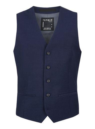 Topman Mens Bright Blue Twill Vest