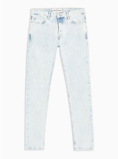 Topman Mens Blue Bleached Wash Stretch Skinny Jeans