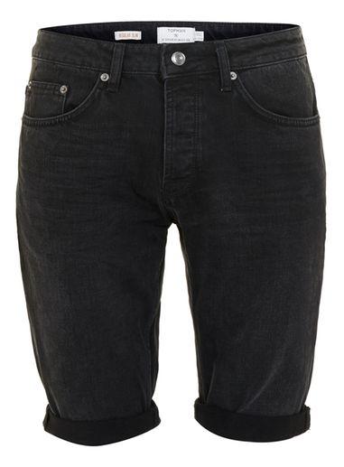 Topman Mens Black Slim Fit Denim Shorts
