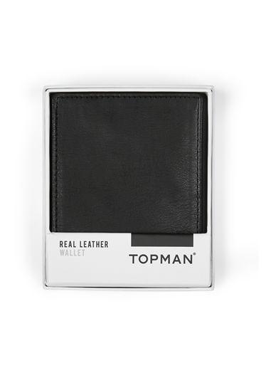 Topman Mens Black Leather Bifold Wallet