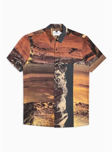 Topman Mens Brown Desert Mountains Slim Shirt