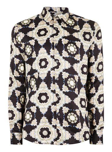 Topman Mens Black Premium Printed Long Sleeve Shirt