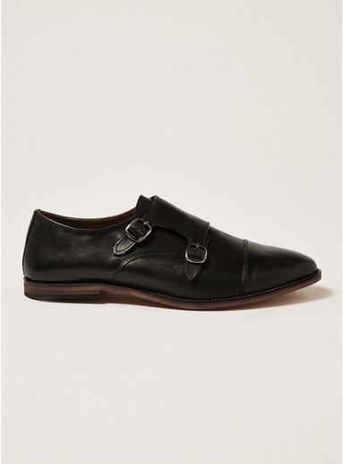 Topman Mens Black Leather Blinder Monk Shoes
