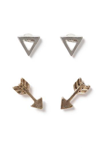 Topman Mens Black Mixed Metal Arrow And Triangle Stud Earrings 2 Pack*