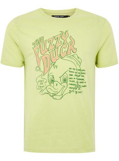 Topman Mens Topman Design Lime Green 'fuzzy Duck' T-shirt