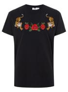 Topman Mens Black Tiger And Rose Applique T-shirt