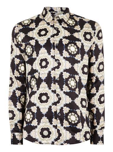 Topman Mens Black Premium Print Long Sleeve Shirt