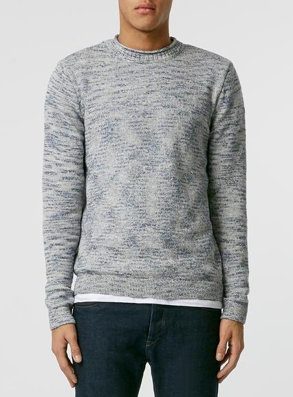 Topman Mens Blue 3 Colour Twist Bagel Neck Sweater