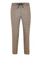 Topman Mens Beige Brown Check Smart Joggers With Red Side Taping