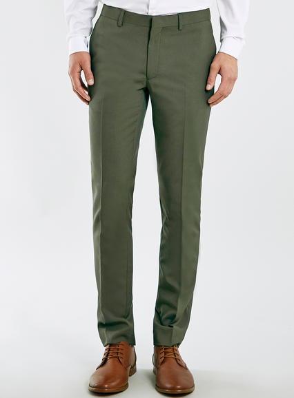 Topman Mens Green Khaki Ultra Skinny Fit Suit Pants