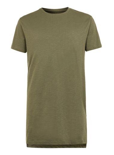 Topman Mens Green Khaki Step Hem Longline T-shirt