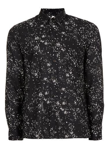 Topman Mens Black And White Paint Effect Shirt