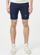 Topman Mens Navy Distressed Skinny Chino Shorts