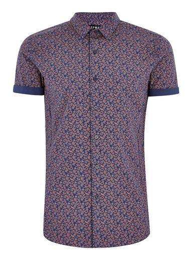 Topman Mens Multi Blue Paisley Muscle Short Sleeve Shirt