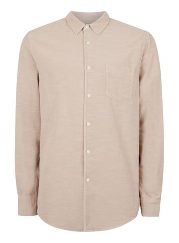 Topman Mens Ltd Brown Slub Cotton Shirt