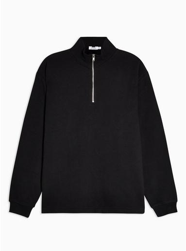 Topman Mens Black Peached 1/4 Long Sleeve Sweatshirt