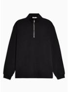 Topman Mens Black Peached 1/4 Long Sleeve Sweatshirt
