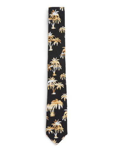 Topman Mens Brown Black And Stone Palm Print Tie