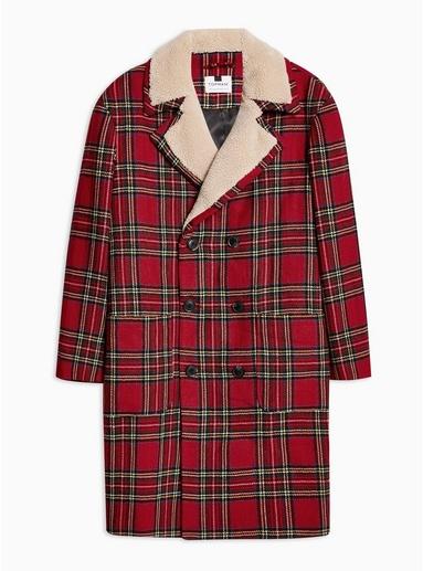 Topman Mens Red Tartan Jacket With Wool