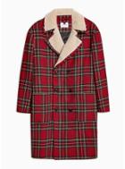 Topman Mens Red Tartan Jacket With Wool
