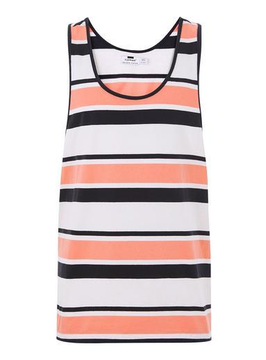 Topman Mens Multi Orange And Off White Stripe Tank