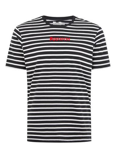 Topman Mens Black And White Stripe 'apparent' Printed T-shirt