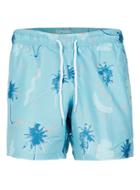 Topman Mens Blue Palm Print Swim Shorts