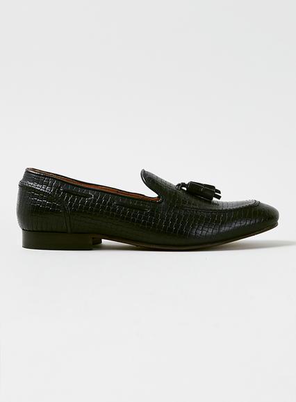 Topman Mens Black Leather Tassel Loafers