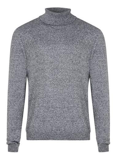 Topman Mens Mid Grey Black And White Twist Turtle Neck Sweater