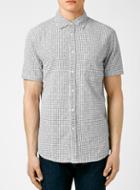 Topman Mens Grey And White Dobby Gingham Short Sleeve Casual Shirt