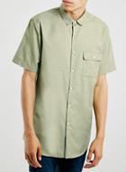 Topman Mens Green Khaki Melange Short Sleeve Casual Shirt