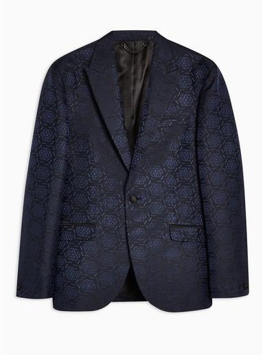 Topman Mens Navy Jacquard Slim Blazer