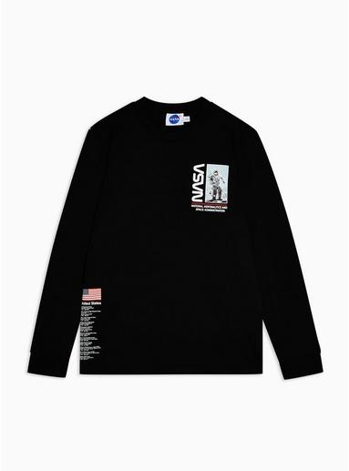 Topman Mens Black Long Sleeve Nasa T-shirt