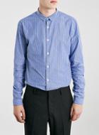 Topman Mens Dark Blue/white Striped Long Sleeve Smart Shirt